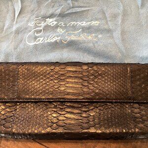 Carlos Falchi Black Python Clutch with silver metal chain strap